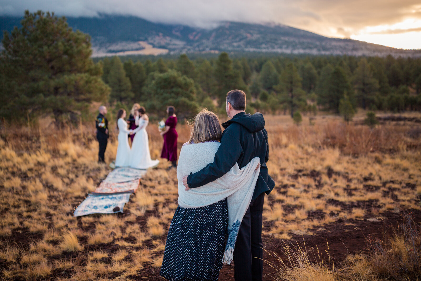 family watching an elopement ceremony in flagstaff