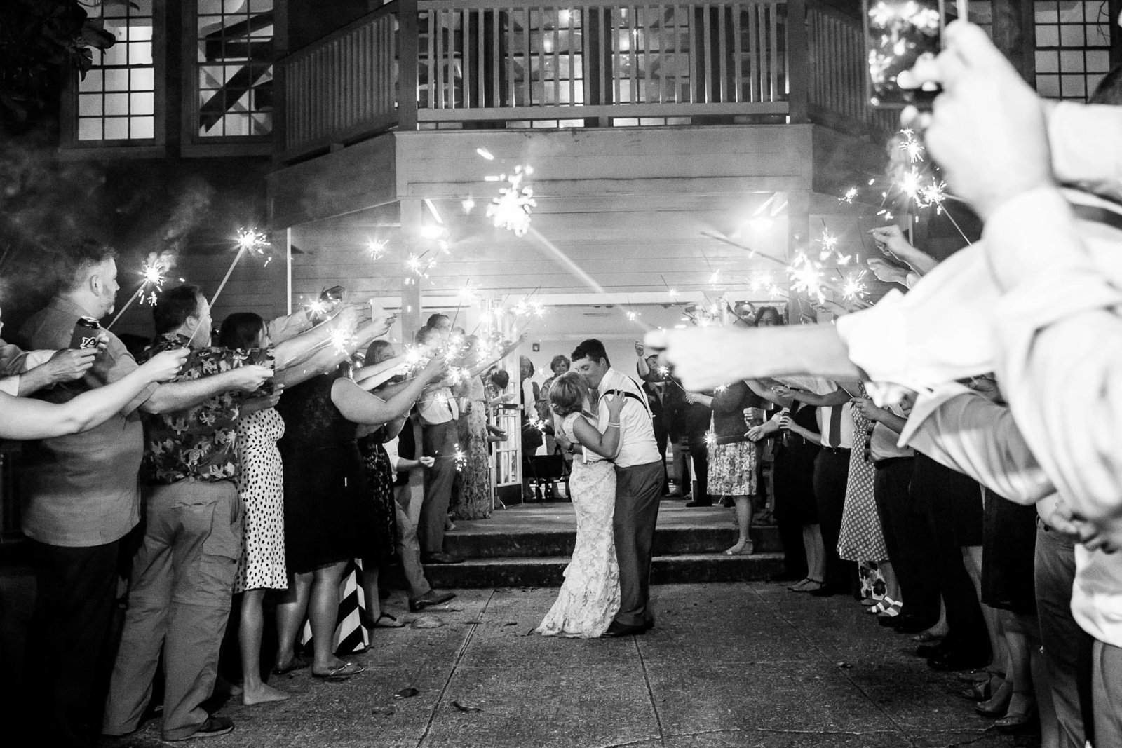 Bride and groom run under sparklers, Alhambra Hall, Mt Pleasant, South Carolina
