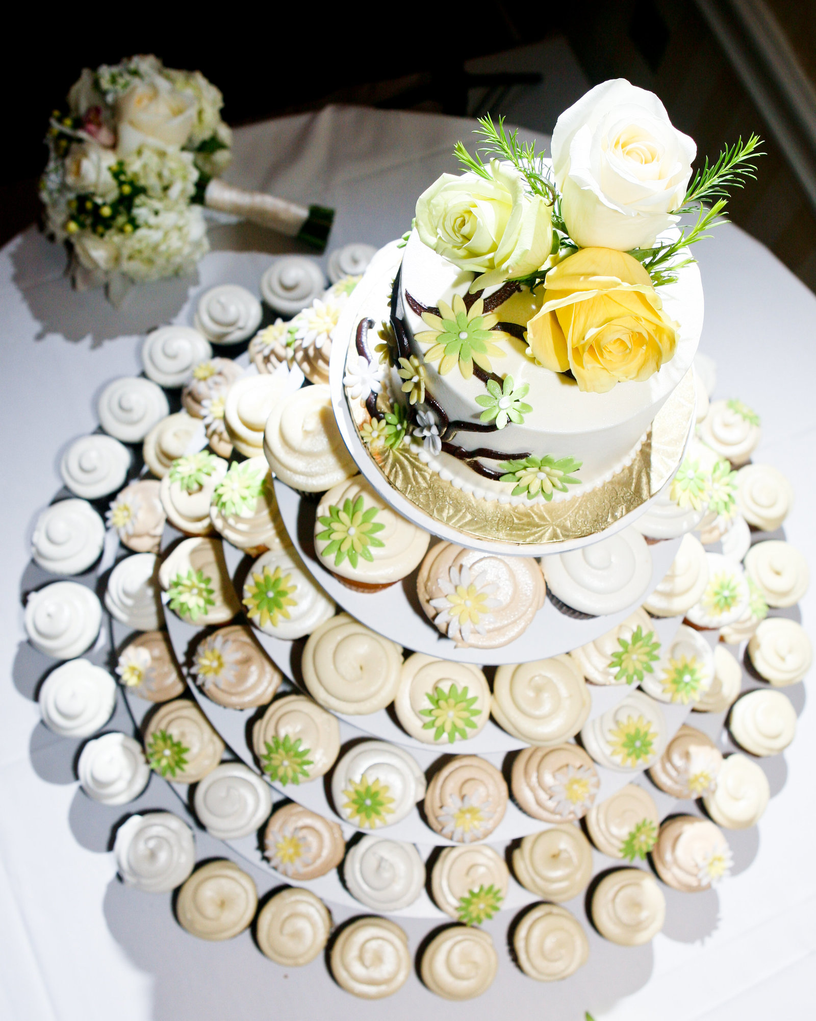 Cupcake Wedding Cake Cream and Green and Yellow