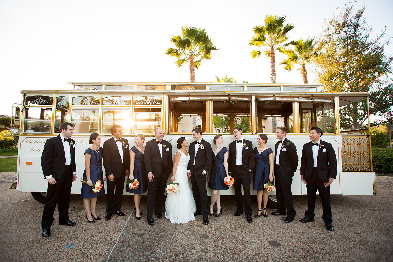 bridal party with trolley truck at crosby club