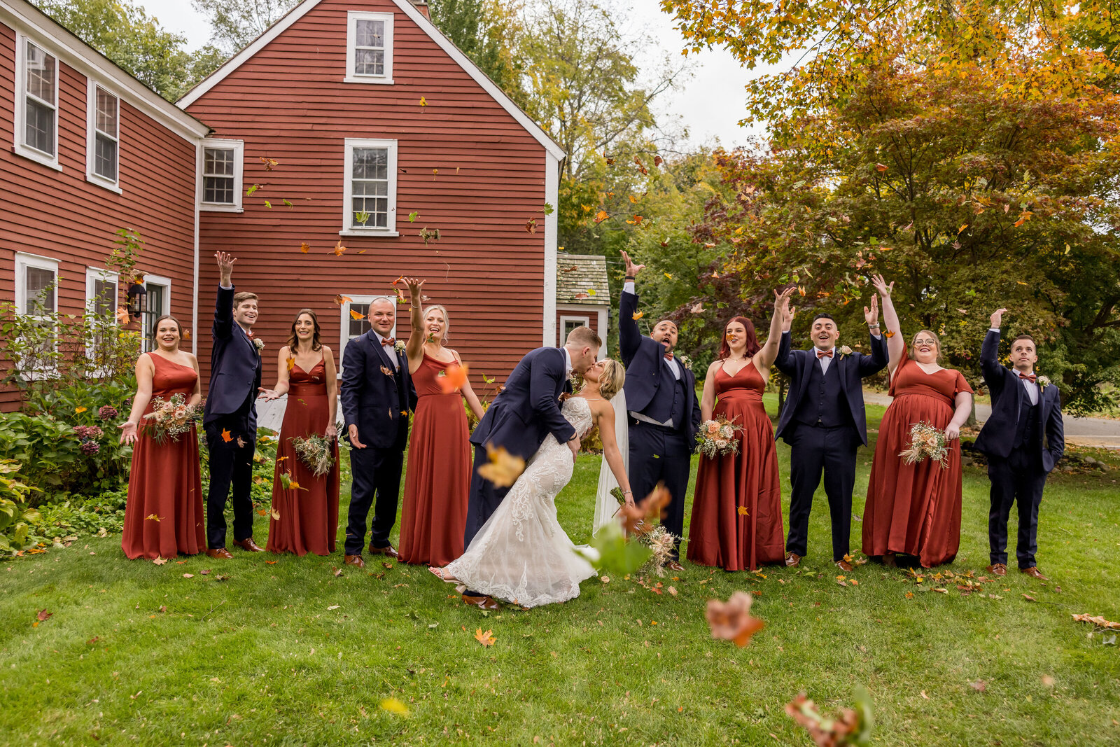 fall wedding photos with leaves boston area