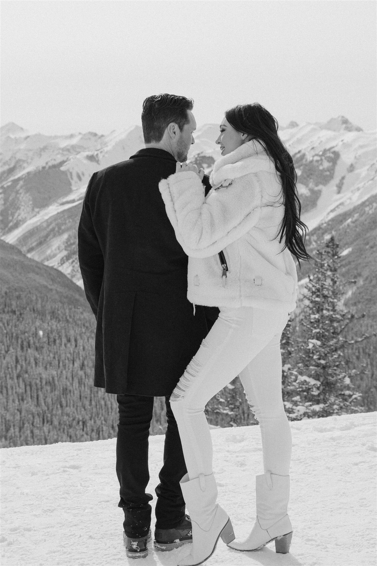 Aspen winter engagement photography on Ajax Mountain