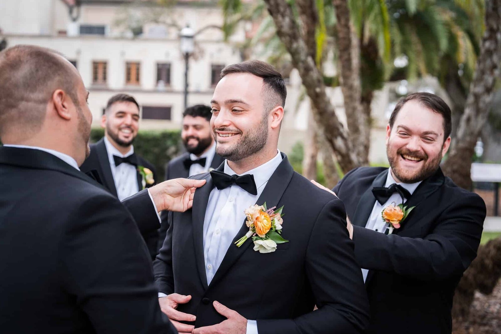 groom and groomsmen candid photos at jewish wedding at Casa Monica in St Augustine wedding Venue