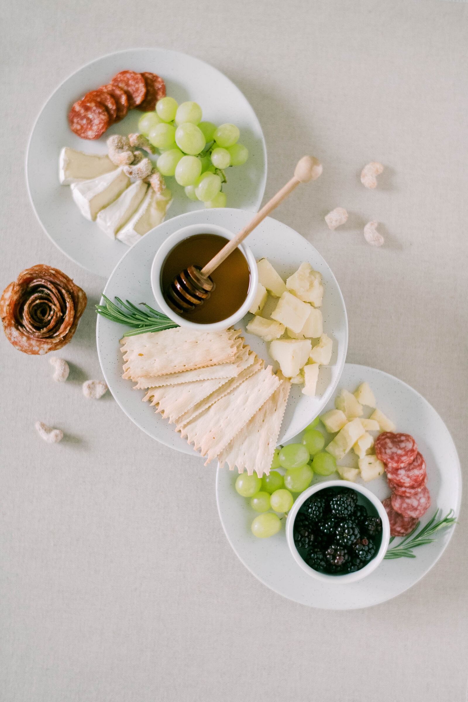Styled cracker and cheese plates
