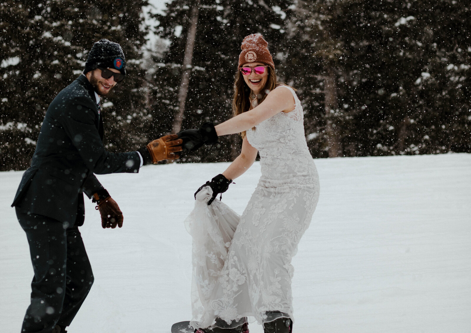 Snowboarding Wedding Couple