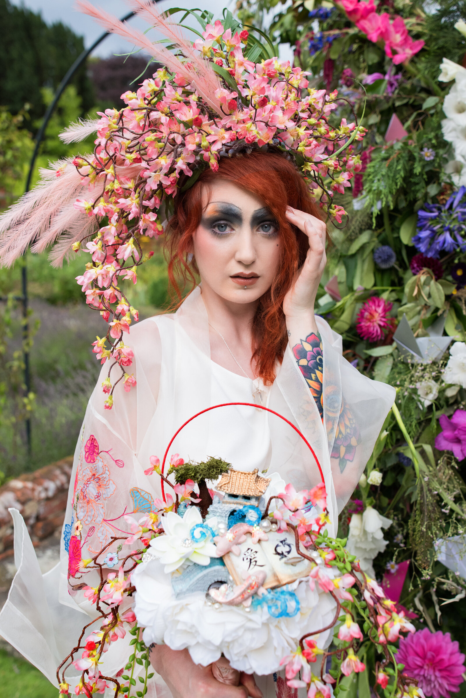 lanwades hall ginger gothic high fashion bride in garden