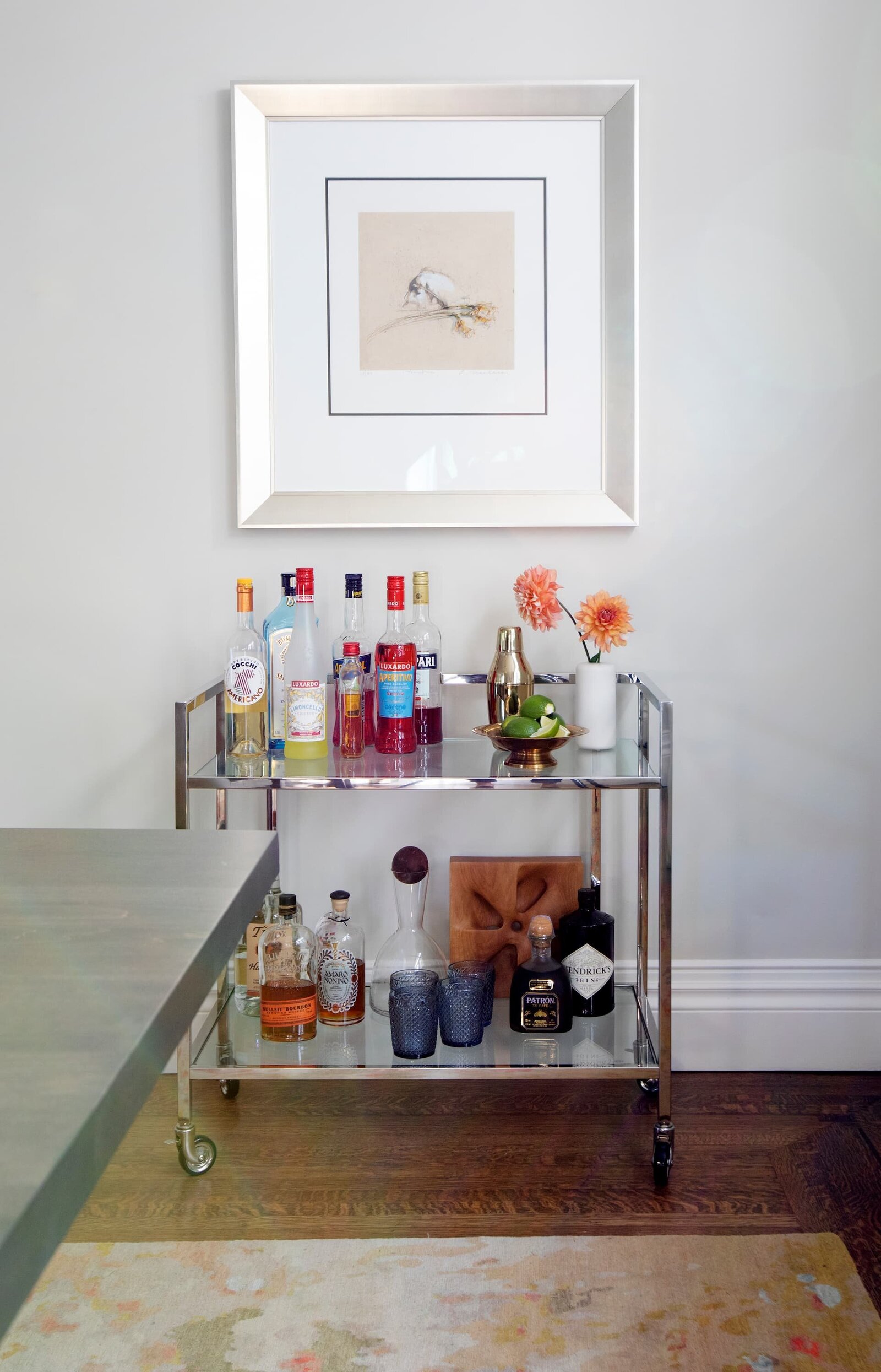 Granville Street l Dining Room l Styled Chrome and Glass Bar Cart