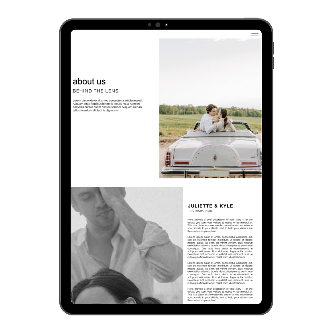 website template on tablet