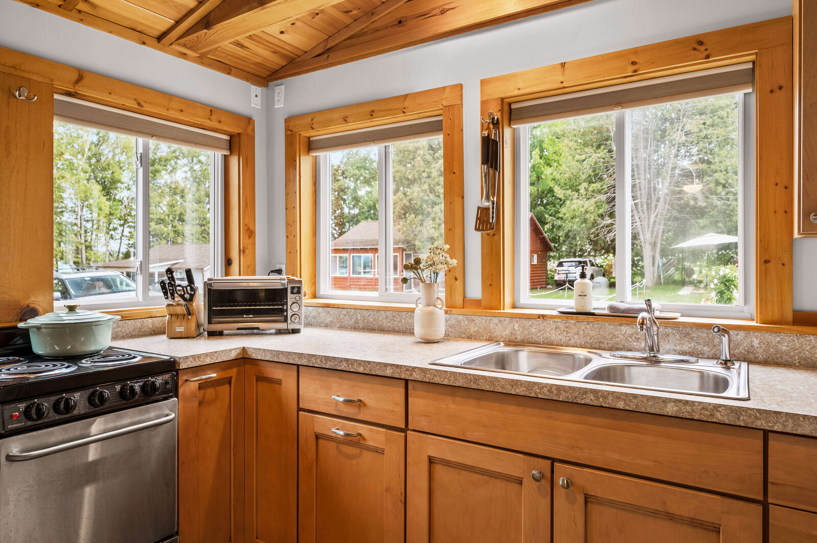 Bright cedar kitchen with natural light