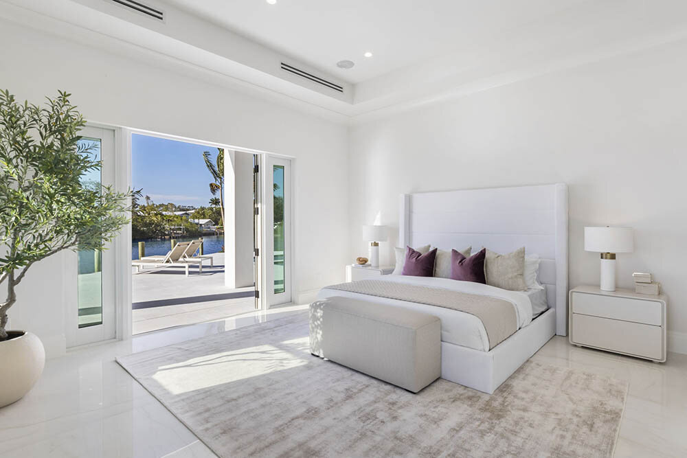 Simple Elegant Neutral Colors New Build Waterfront Home Bedroom Jupiter Florida