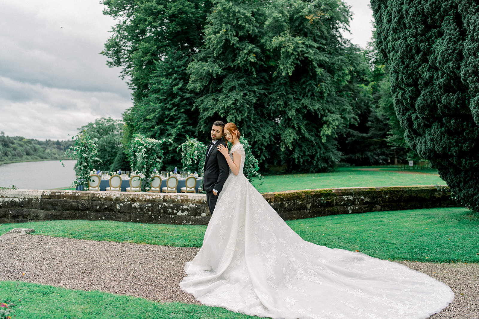 Bride and Groom’s Romantic Walk at Castle Leslie, Ireland
