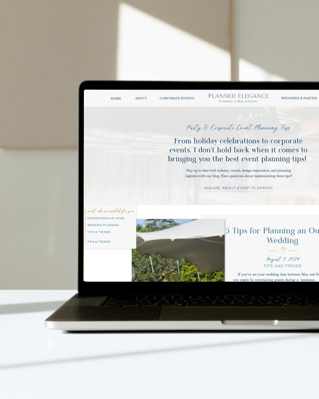 custom Showit website design for Planned Elegance, a luxury wedding planner