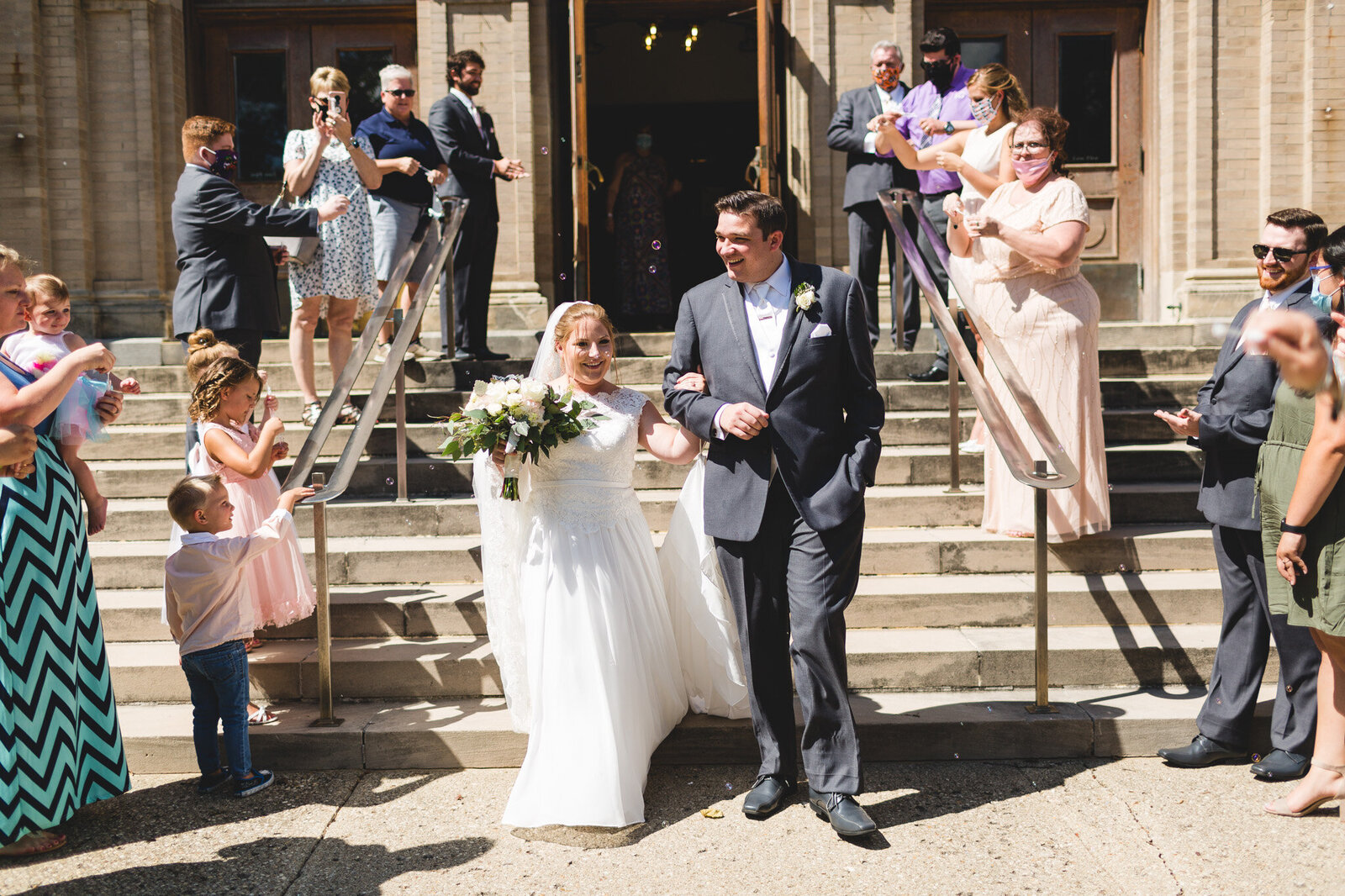 old church bubble send off bride and groom