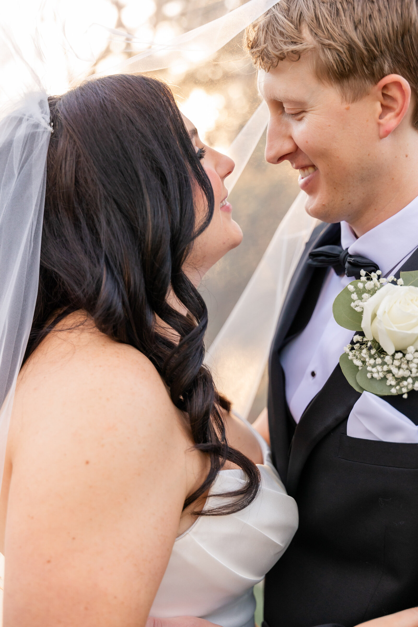 bride and groom under viel