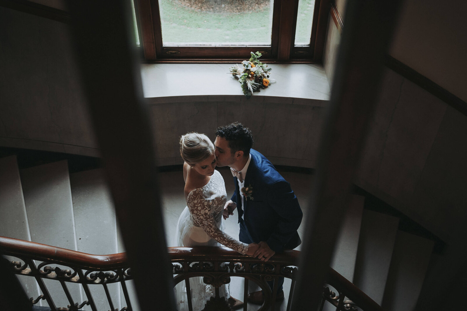 Wedding portraits at the Shelby County Courthouse, on the marble stairs