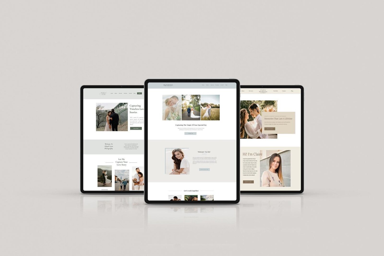 3 ipads with showit website templates on them