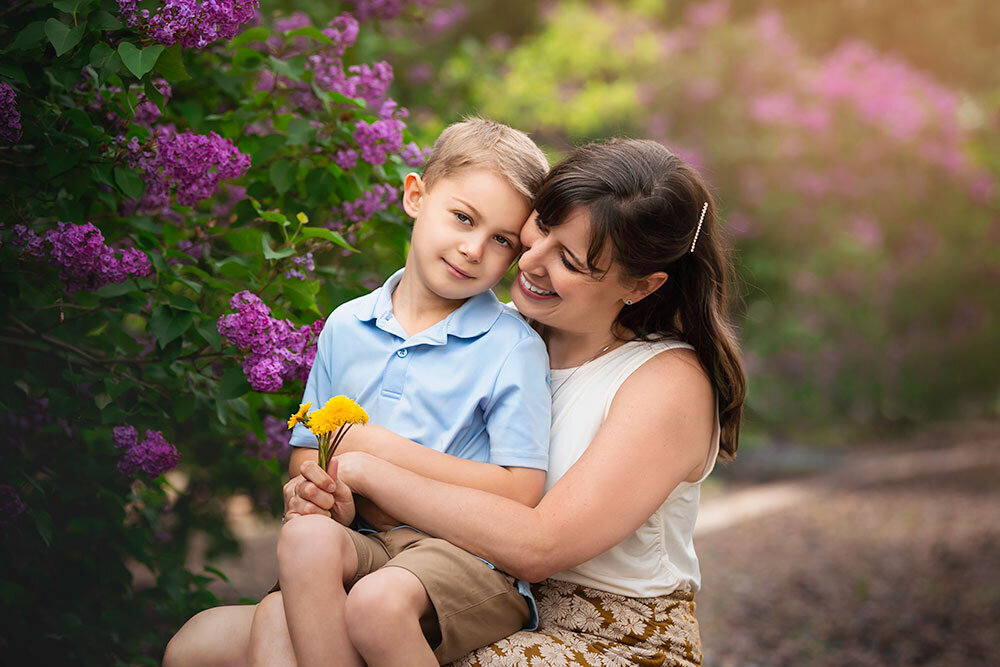 mother-son-love-lilacs-flower-soft-colorado-brighton-todd-creek-family-photographer