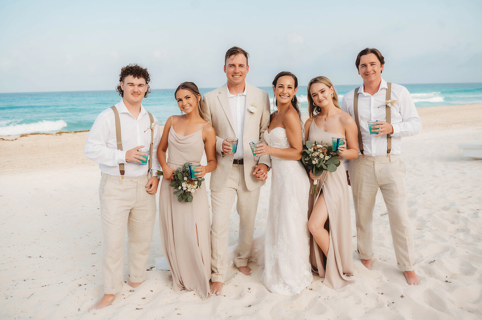 Bridal Party poses for Portraits during Micro Wedding at Live Aqua Resort in Cancun Mexico.