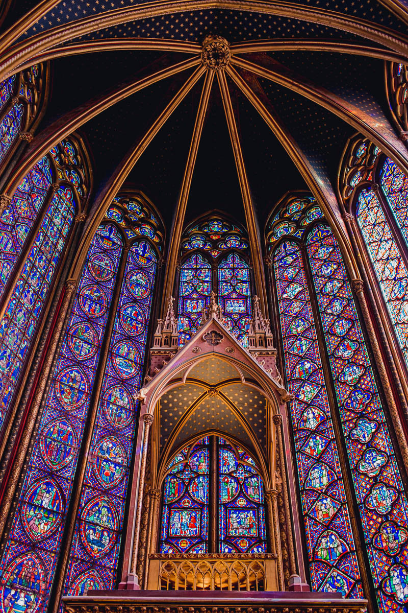 Sainte Chapelle royal chapel altar and stained glass, Paris, France