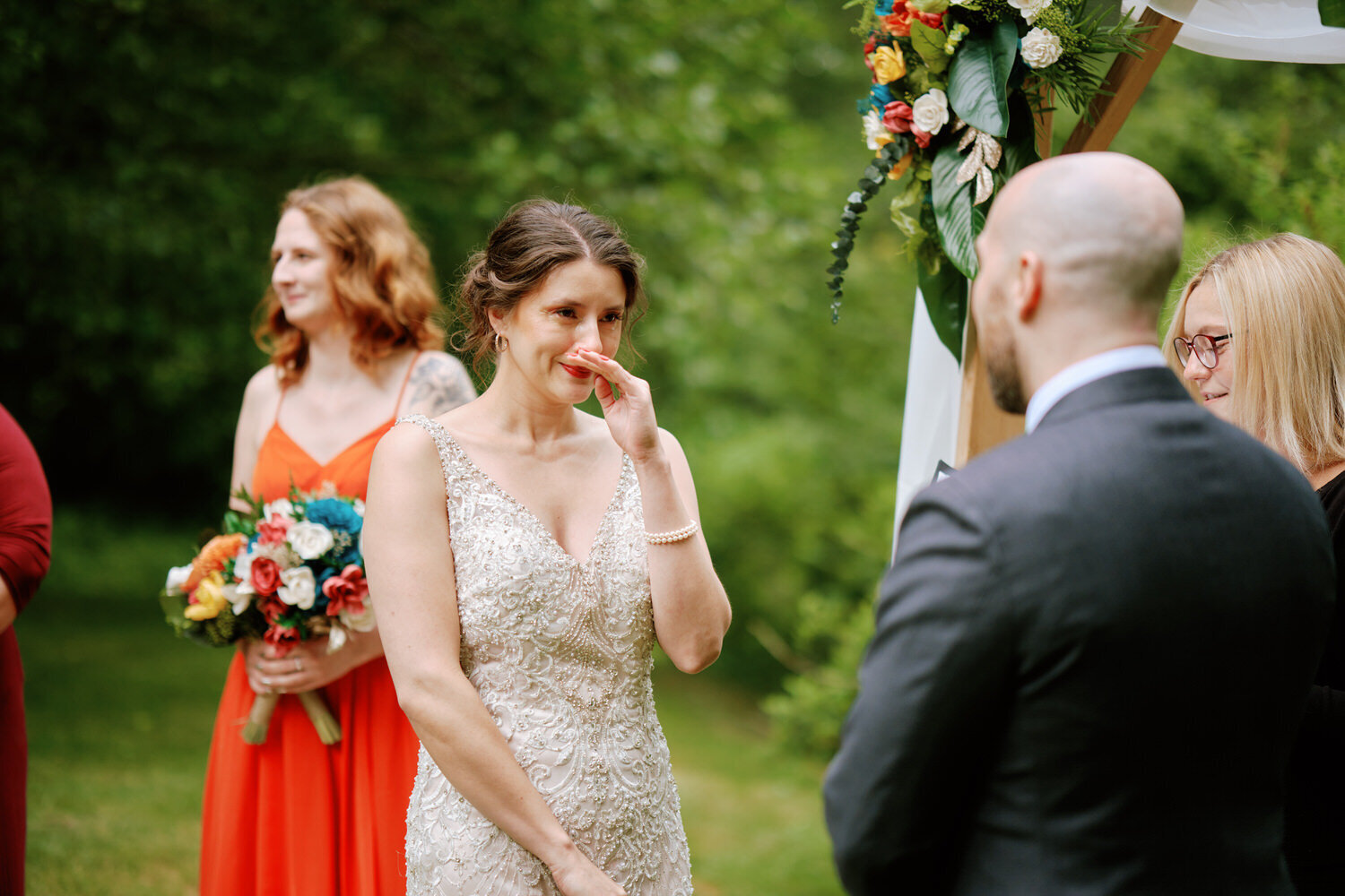 Emotional bride during the wedding ceremony.