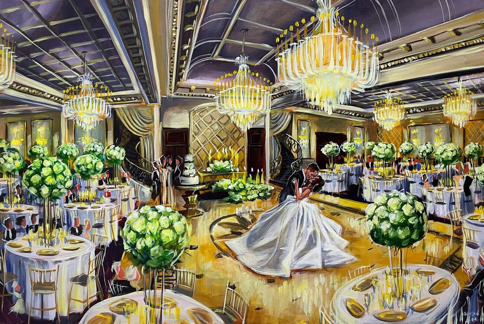 Wedding reception painting of first dance at Shadowbrook at Shrewsbury - Nyemcheck