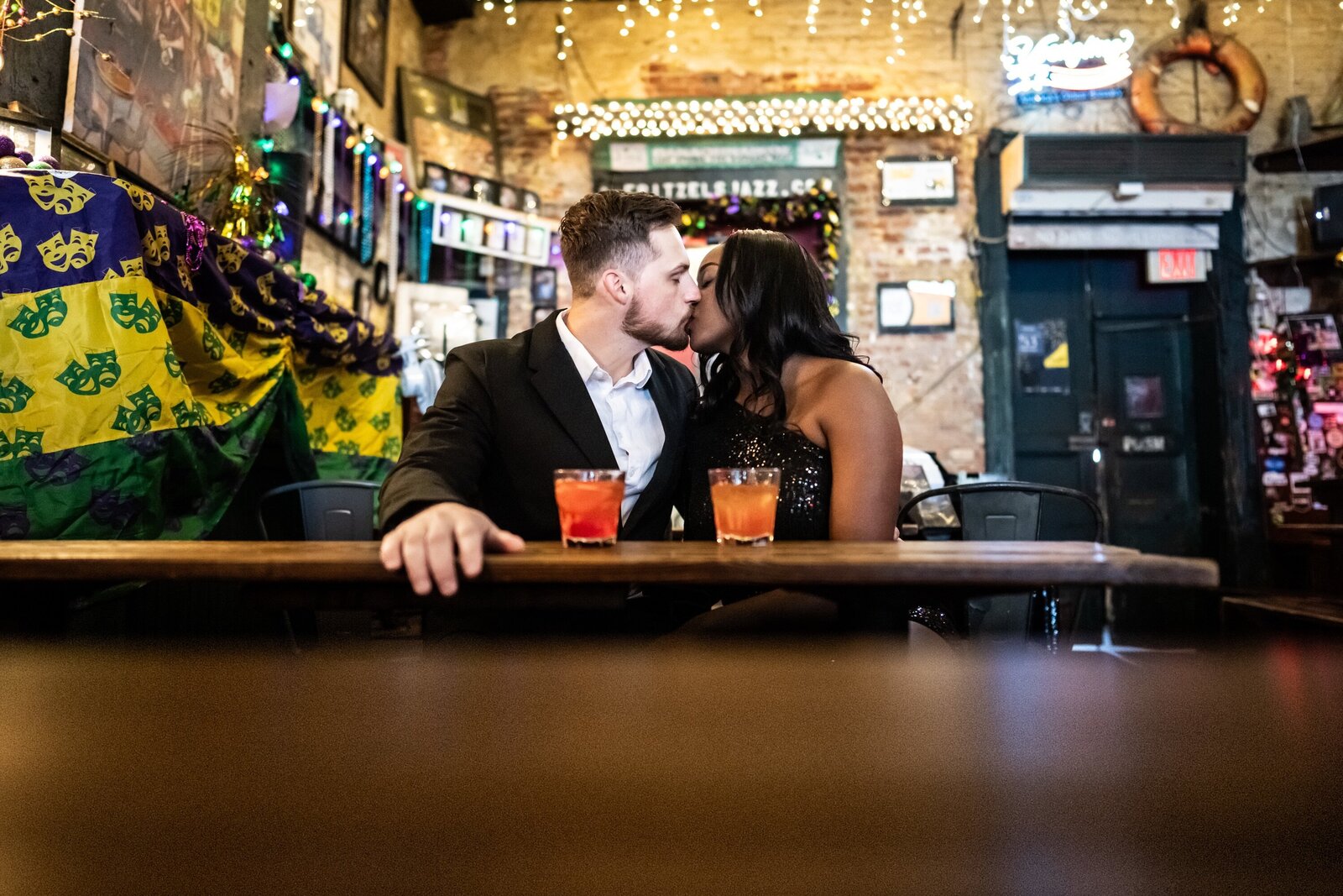 Engagement portrait in a New Orleans jazz club