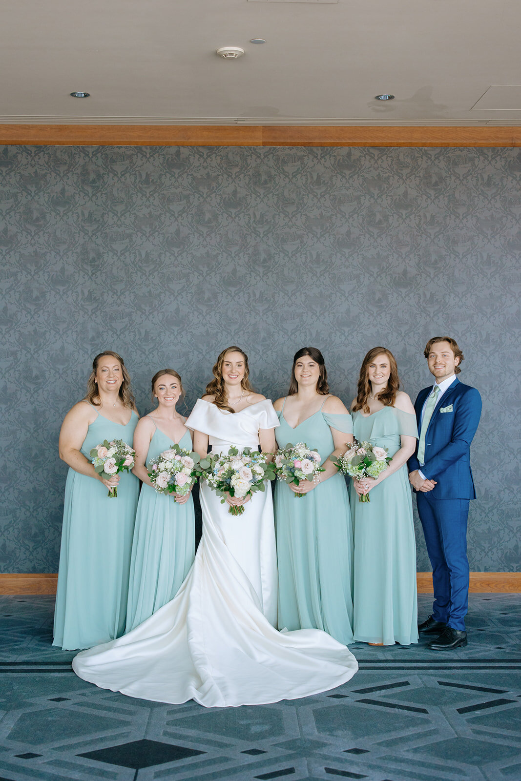 bridesmaids-bridesman-light-blue-teal-dresses