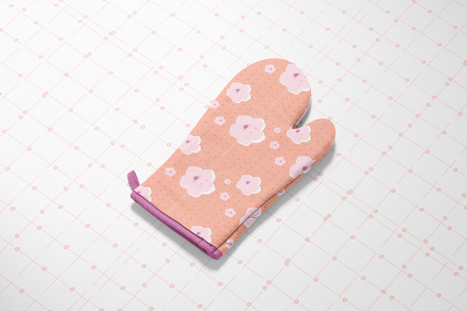 pink floral fabric oven mitt
