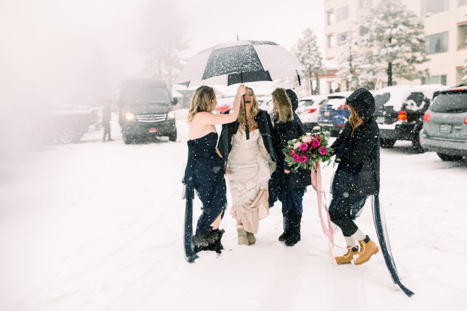 Winter lake tahoe wedding