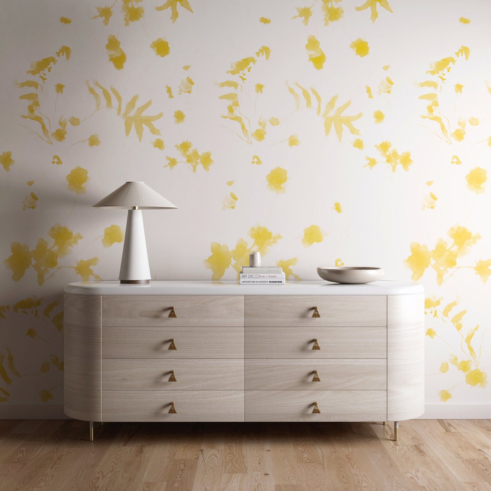 Surface Pattern Design and Art Licensing by Lucia Pador - Greenhouse for drop it Modern - GREENHOUSE© MURAL _ CANARY