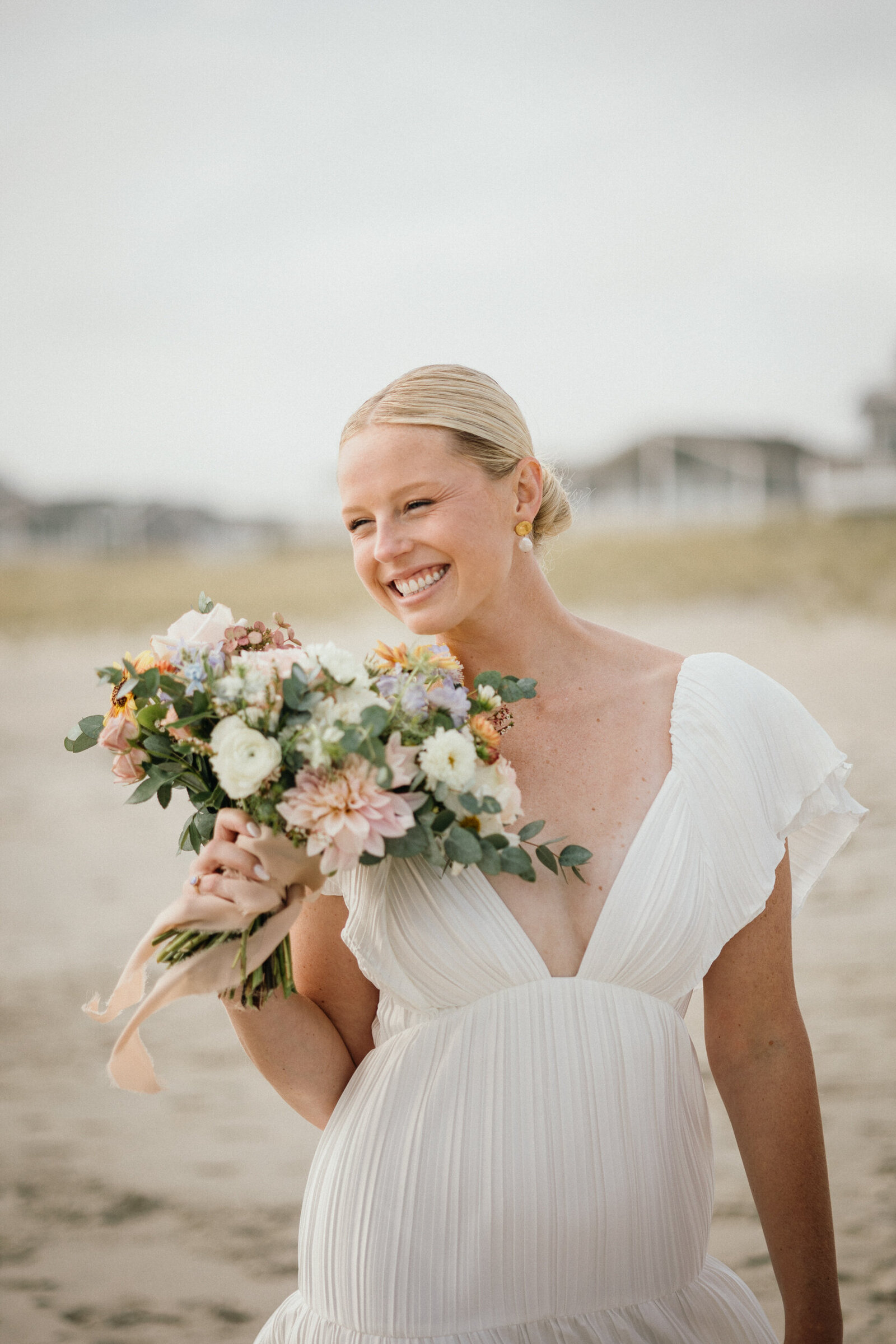 new jersey beach wedding bride with slick back bun