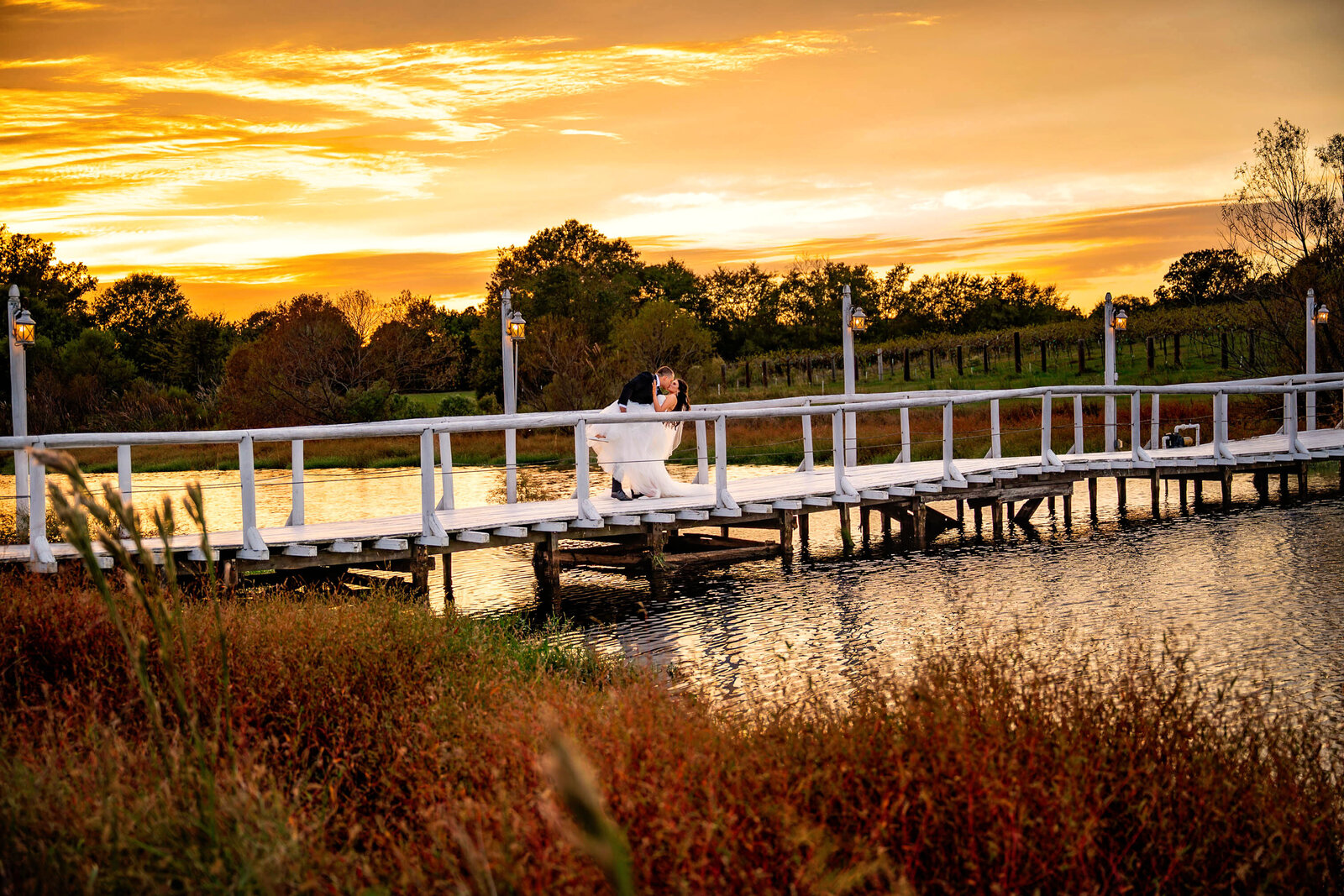 Sunset wedding couple photography on wedding day at Laurel Haven Estate in Lancaster SC