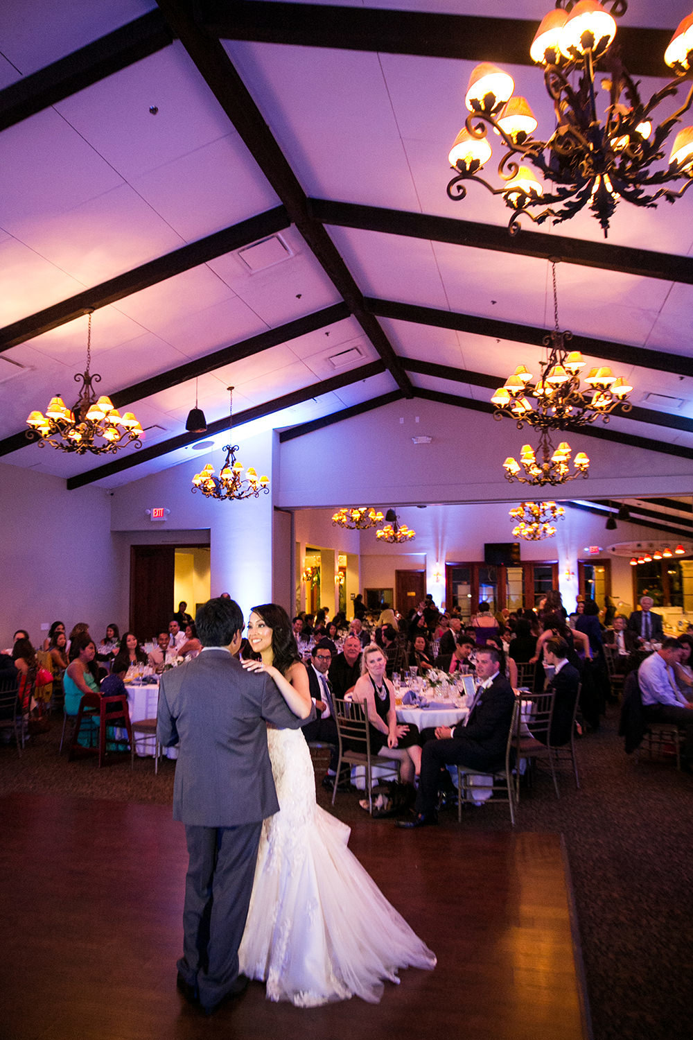 reception space at wedgewood purple uplighting first dance