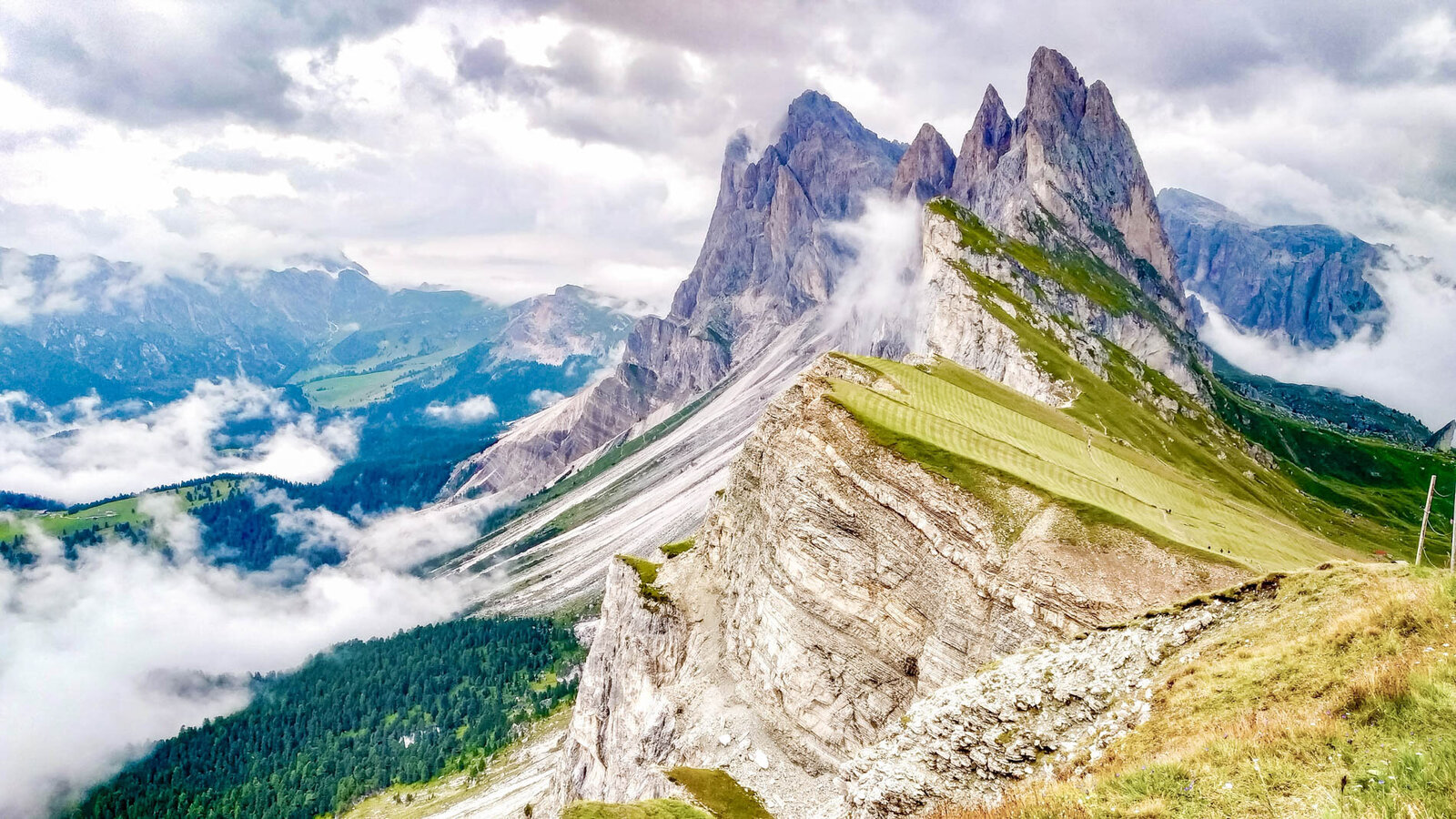 A view of the top of alpe di  Seceda in the Italian Dolomites.