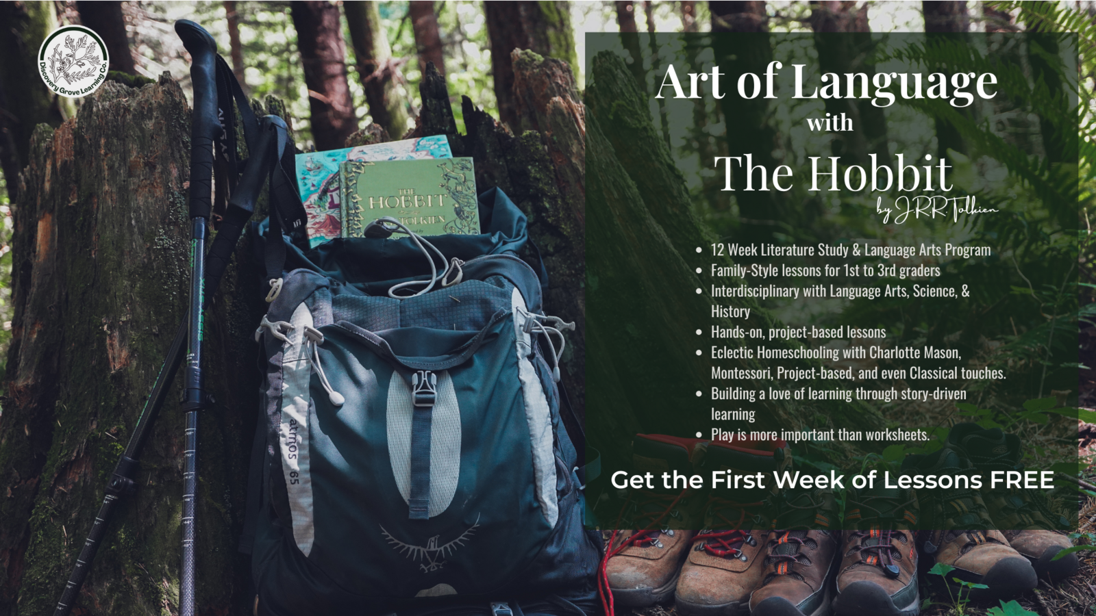 Free dowload of a language arts and literature study with The Hobbit by JRR Tolkien for first to third graders.
