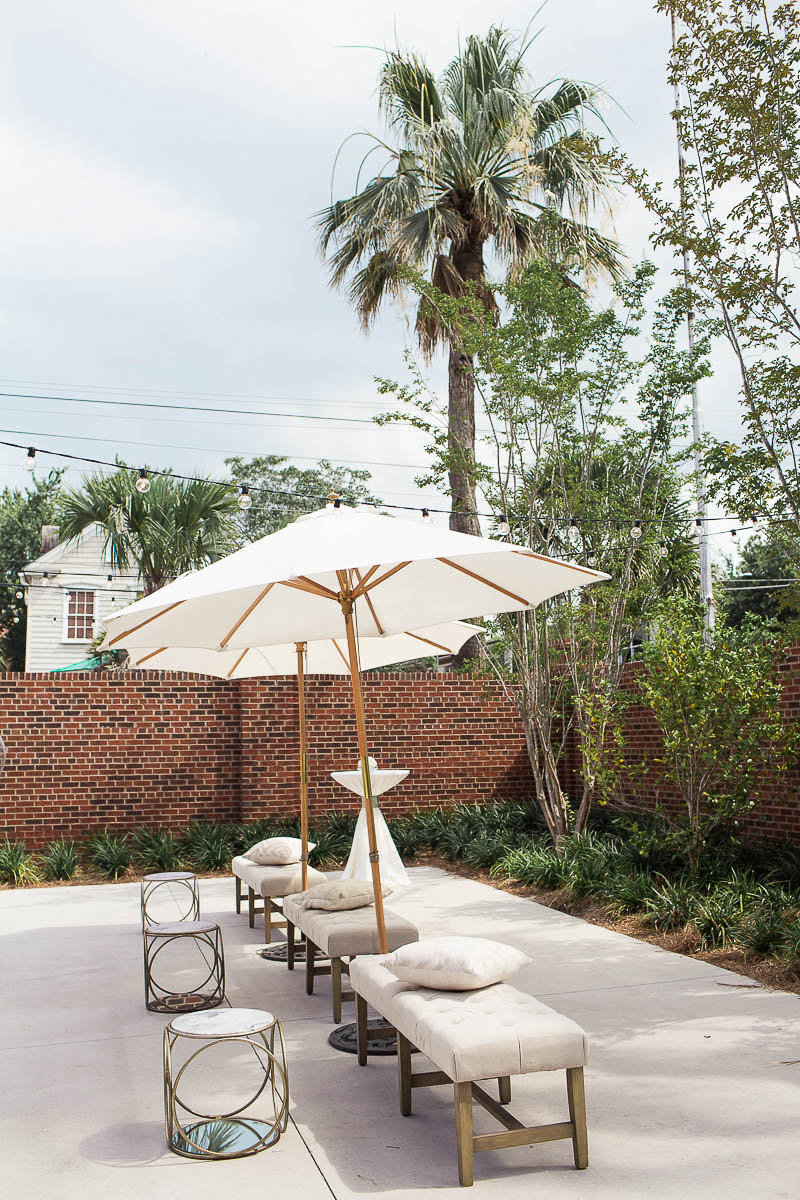 Courtyard has a lounge, The Cedar Room, Charleston Wedding Photography.