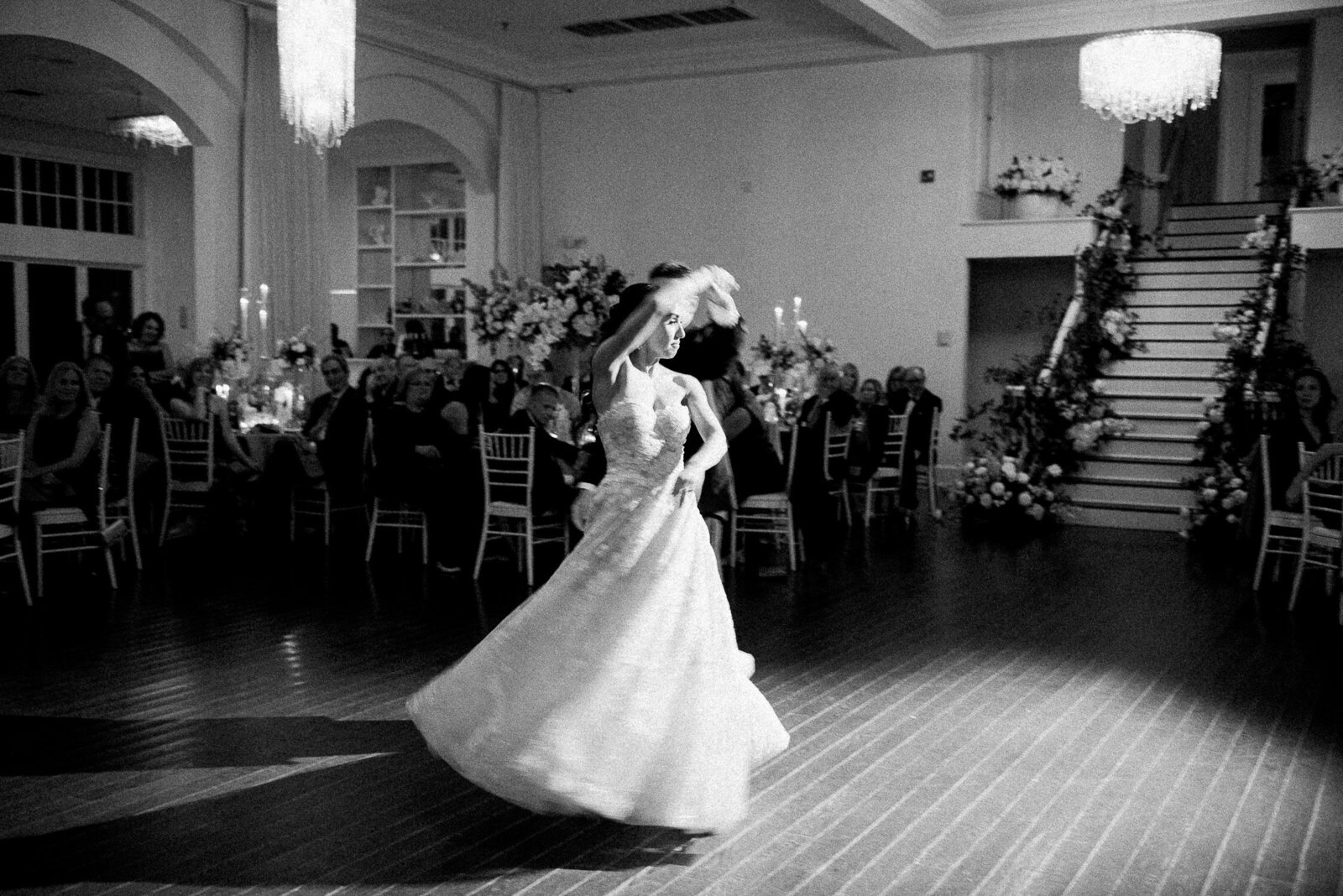 bride and groom first dance dramatic