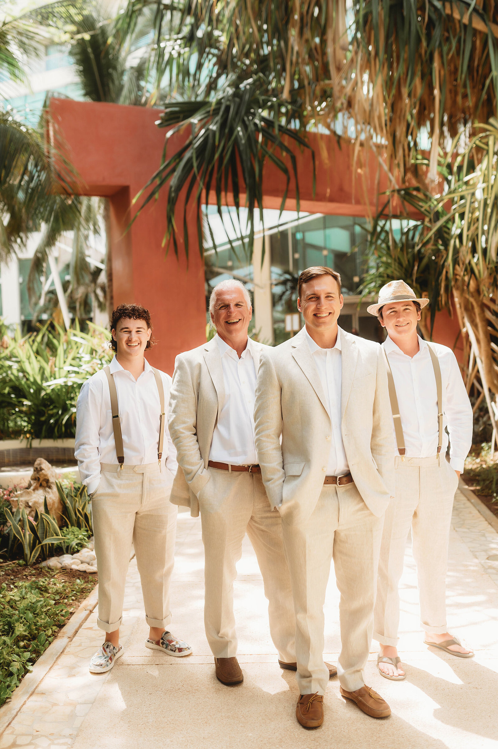 Groom with his groomsmen prior to Micro-Wedding Ceremony in Cancun Mexico.