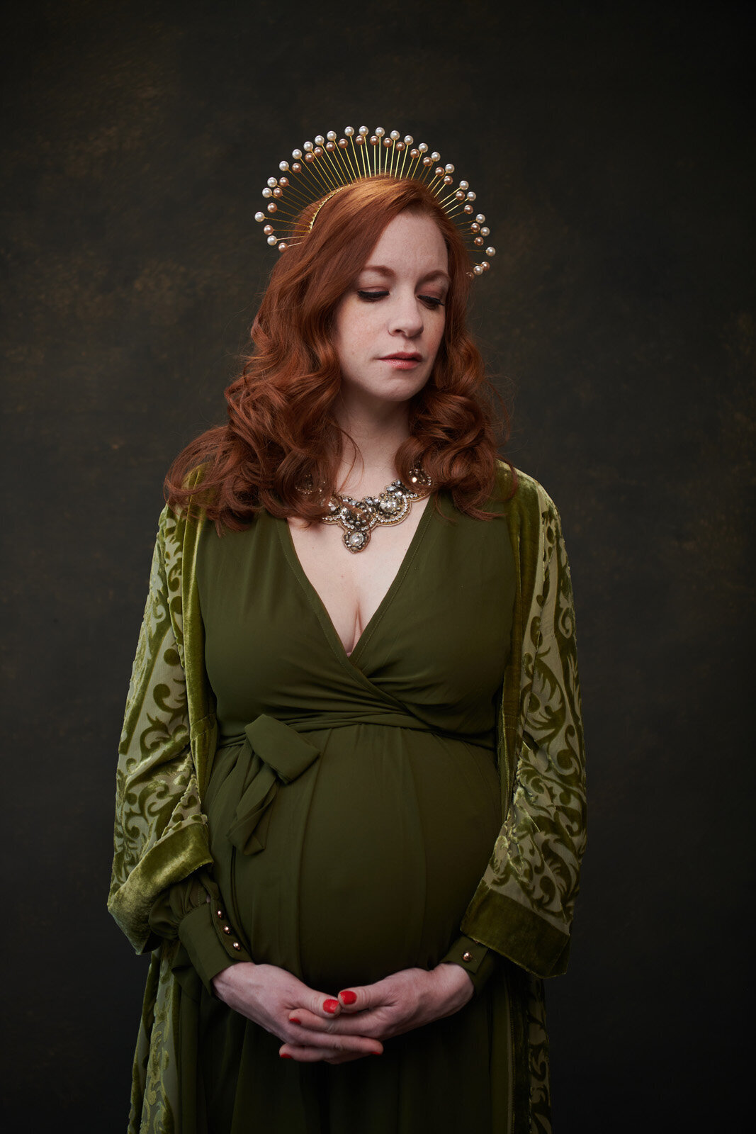 Fine Art Maternity Portrait of Woman in Minneapolis with Jewel Adornments-04