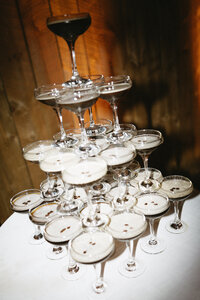 Espresso martini displayed in a tower for a couple on their wedding day.