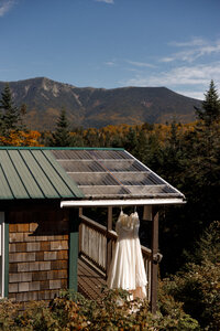 Dress hanging in the mountains of New Hampshire during a hiking elopement