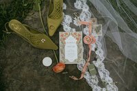 Flat lay of elegant wedding details