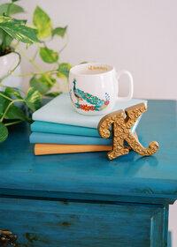 A collection of books from small business copywriter Kat Jackson's home library.