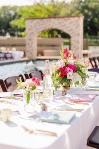 Reception details at the Shiraz Garden wedding venue in Bastrop, Texas.