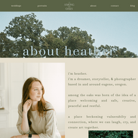 A screenshot of a photographer's about page on their website, before working with Bloem Creations 