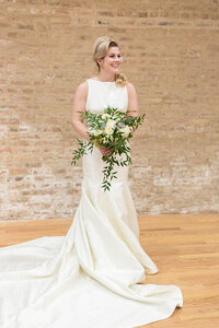 mikado Fit-And-Flare wedding dress with keyhole-back