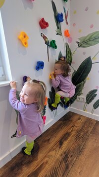 Girls climbing wall