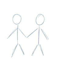 Illustration of two stick figures holding hands in a pencil-like texture