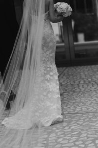Wedding Photography, black and white close up of brides' dress