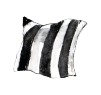 A painted black and white striped throw pillow.